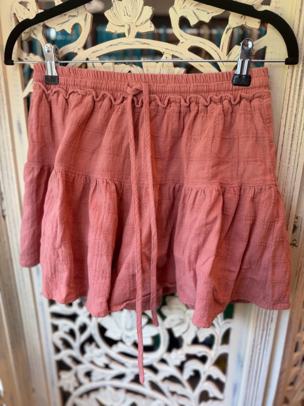 Textured  Mini Skirt like shorts in Dusty Rose
